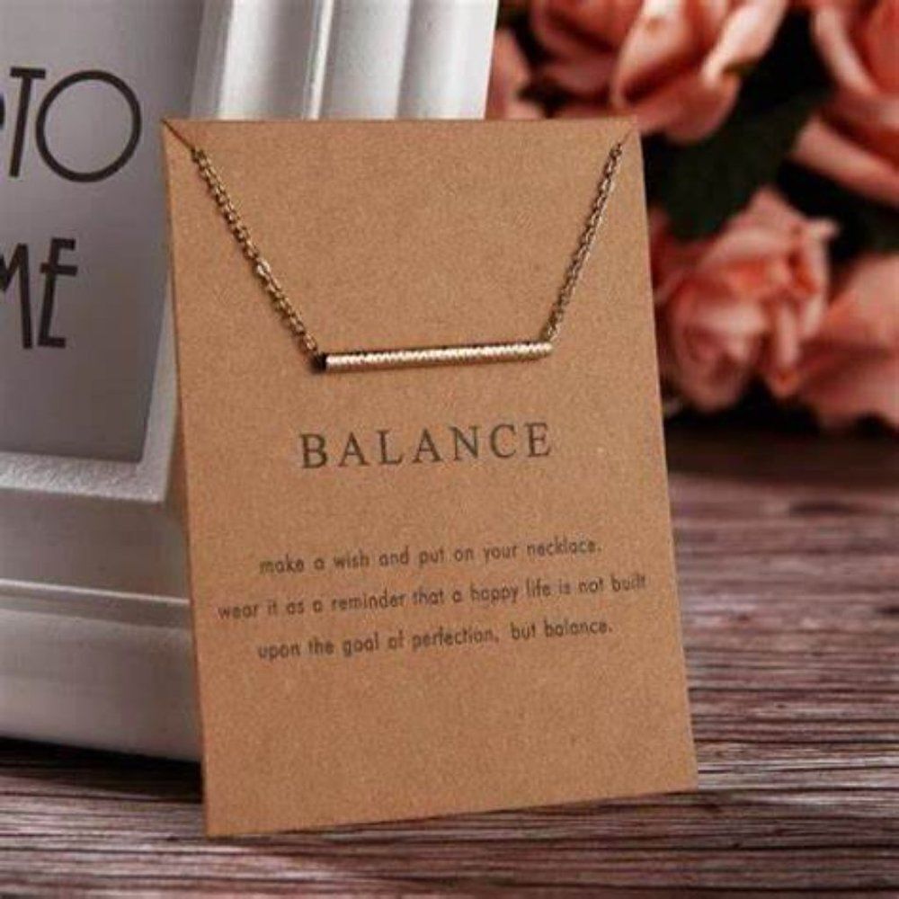 GOLD PLATED BALANCE PENDANT NECKLACE WITH INSPIRATIONAL CARD